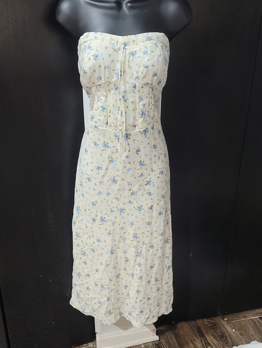 wild fable Cream Strapless Midi Dress with Blue Floral Print